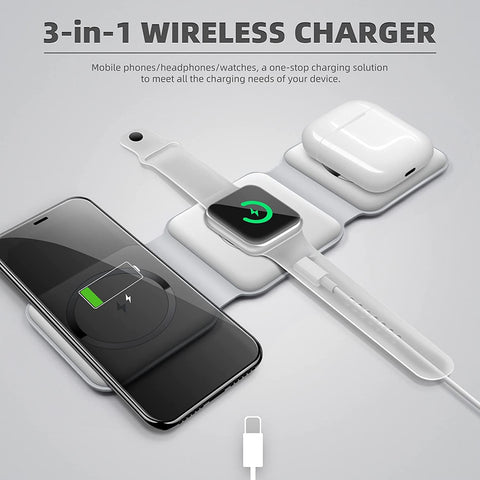 3-in-1 Wireless Charging Pad – شاحن لاسلكي 3 في 1 للهاتف والساعات وسماعات البلوتوث